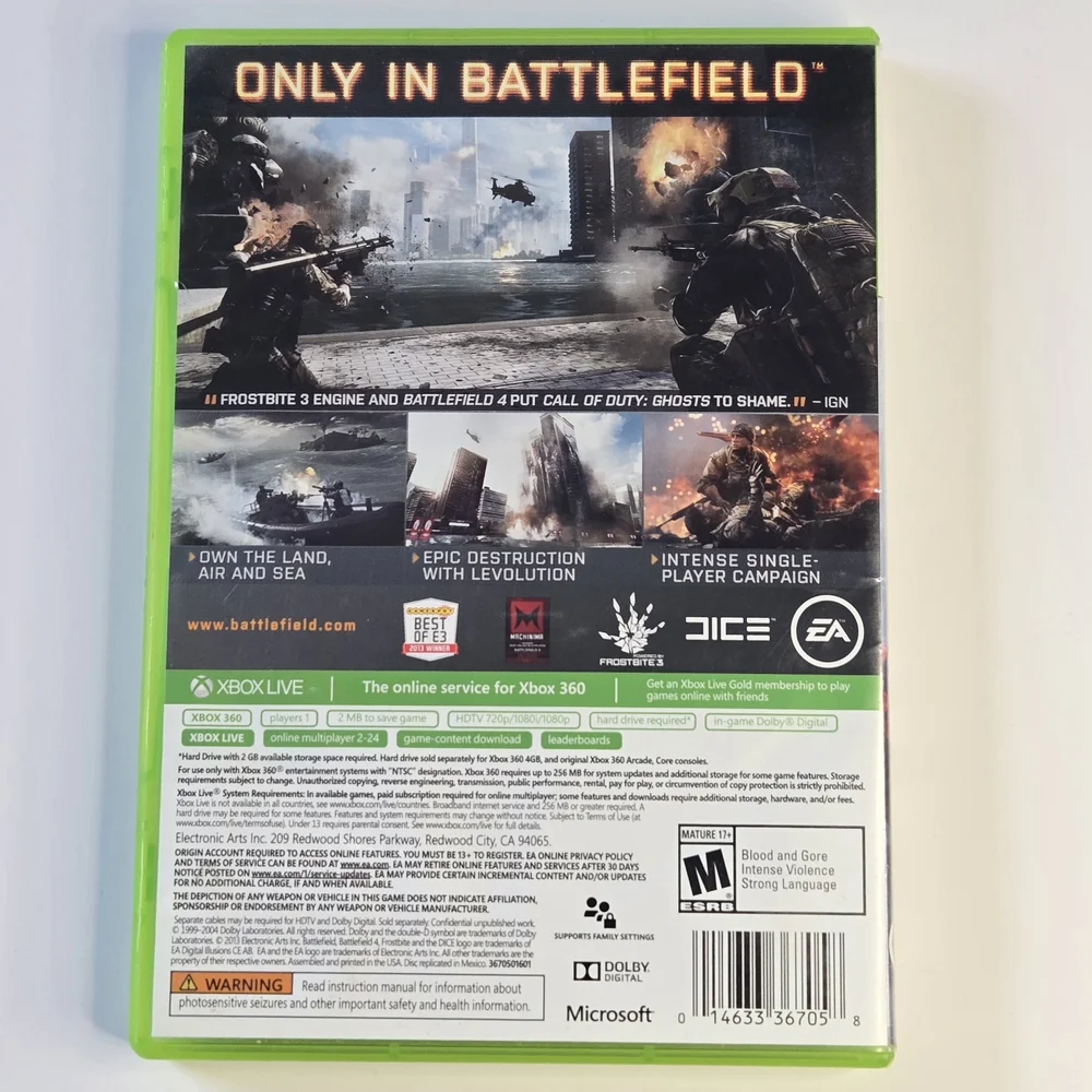 Battlefield 4 Game for Microsofy Xbox 360 - Rated M